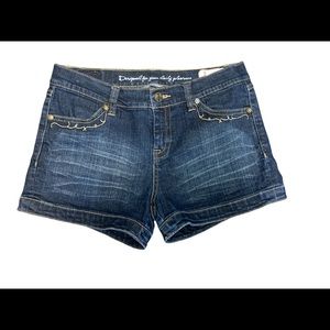 Buffalo Palma shorts dark wash stretch mid rise lasso embroidered detail…